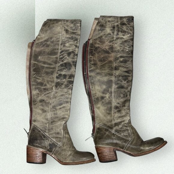 Freebird Tall Boots Womens Size 6 Cameo Leather Over the Knee Distressed Boho